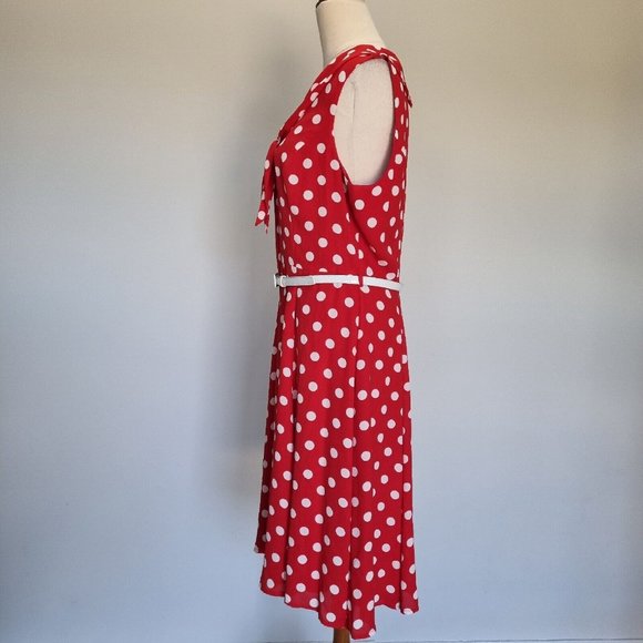 Review Dolce Vita Red & White Polka Dot Fit & Flare Dress with Belt Size 14 - Picture 3 of 10